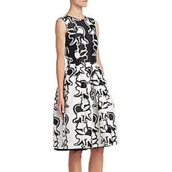 NWT. $3.9K OSCAR DE LA RENTA GORGEOUS MONKEY SILK LINED DAY DRESS Sz18 white - Picture 1 of 6